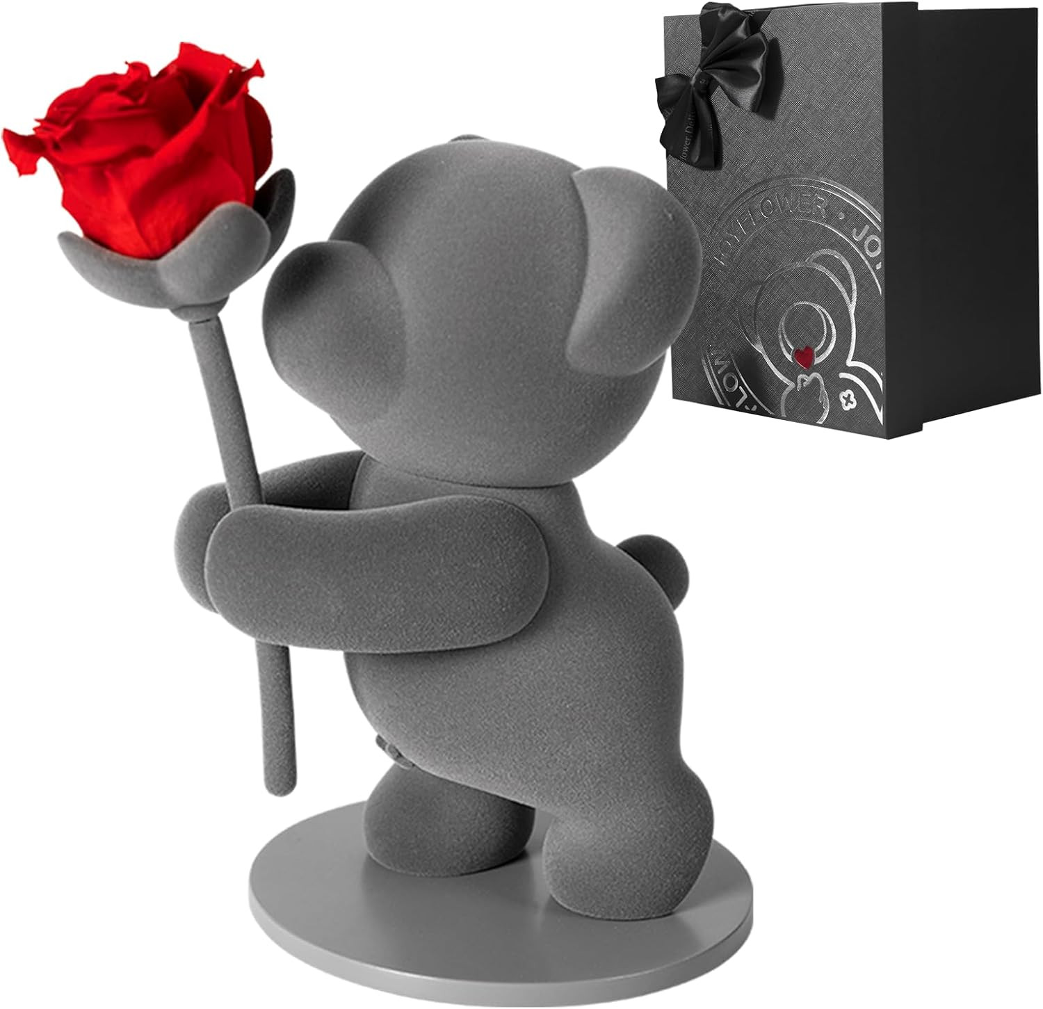 Flores preservadas con oso regalo romantico rosa real caja elegante navidad
