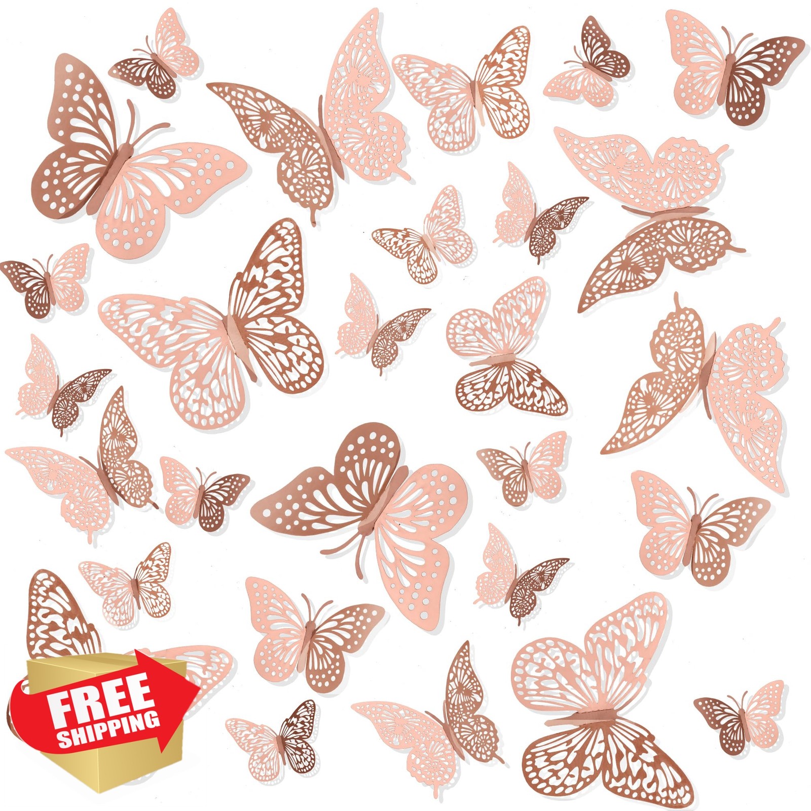 YGAUZ 72pc Rose Gold Butterfly Decor
