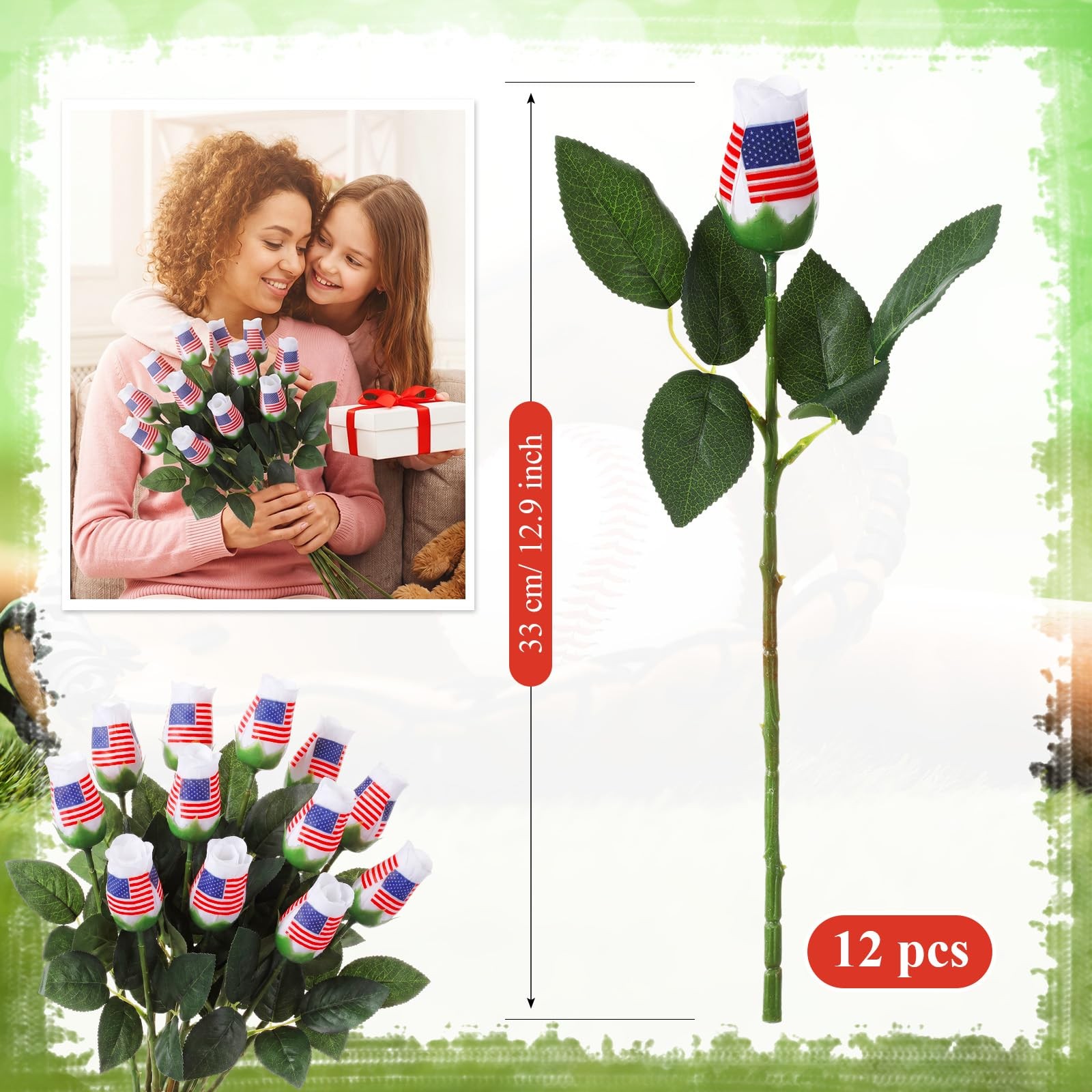 12 Pcs 4th of July Rose Flowers Patriotic Table Centerpieces Independence Day…