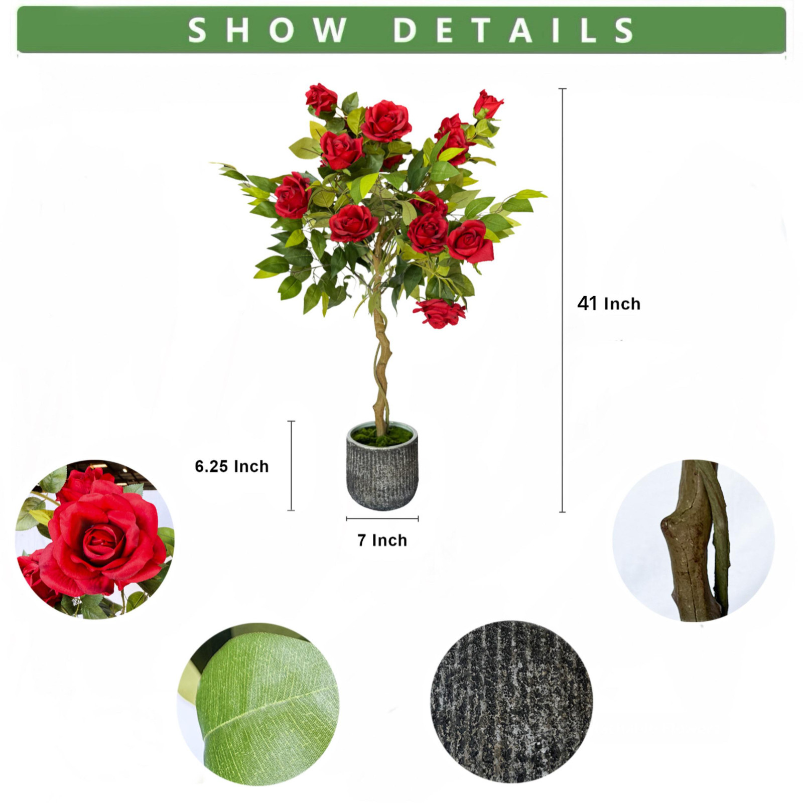 Artificial Rose Tree with Ceramic Pot Indoor Home Decor Faux Plant Arrangement