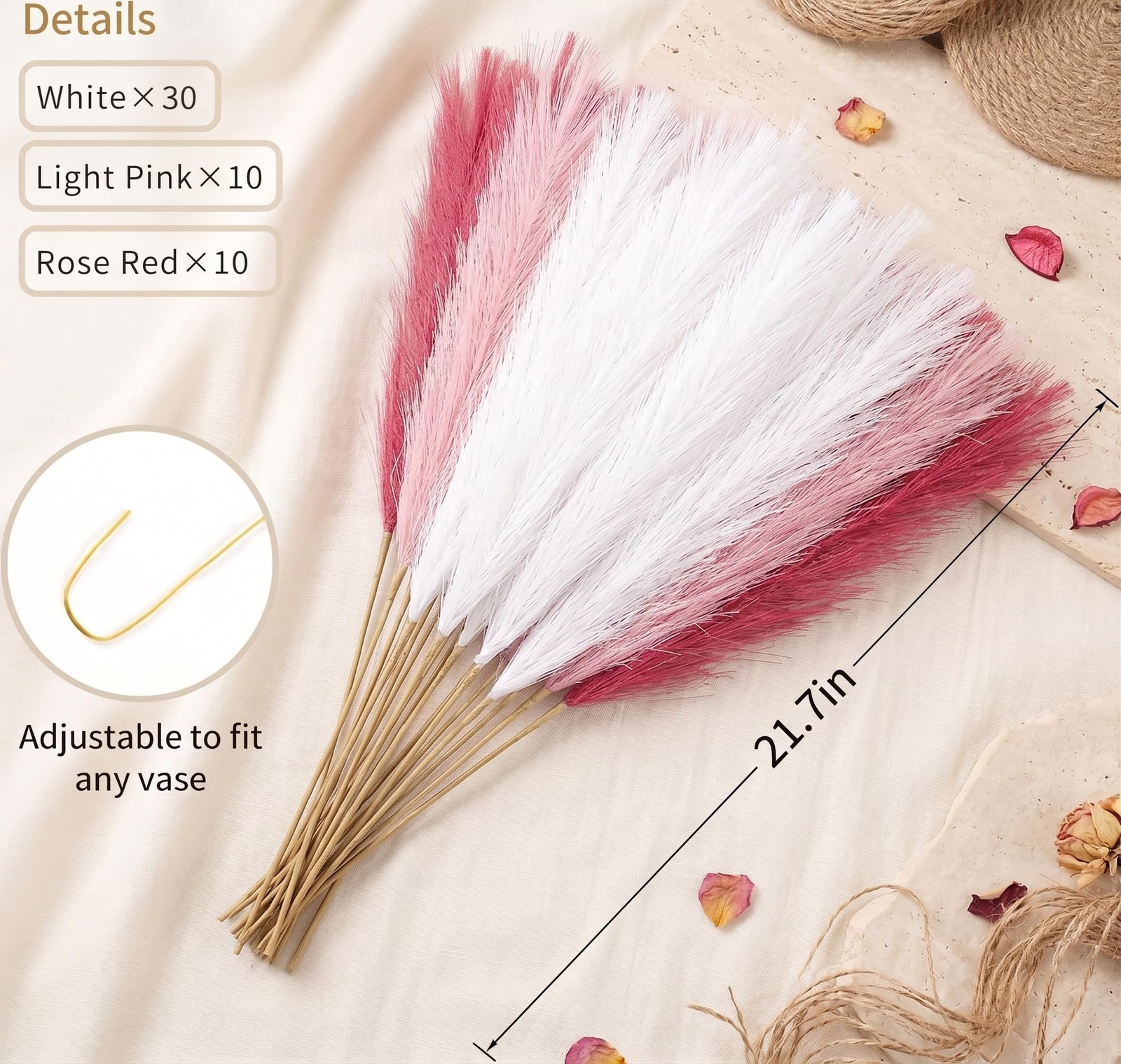 Pampas Grass Decor 30pcs 21.7 Inch, Faux Pampas Grass (White/Pink/Rose Red), …