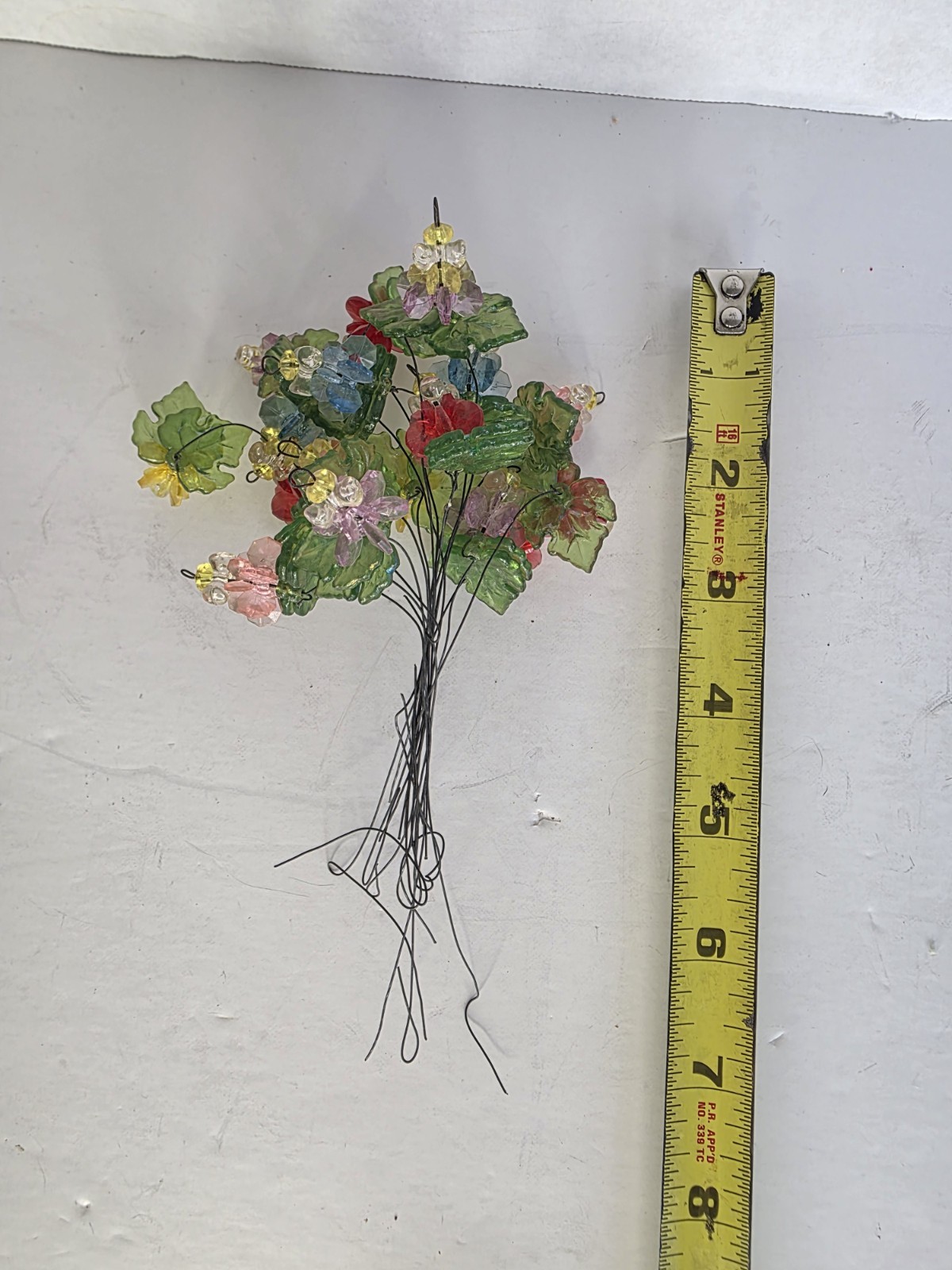 Handmade Beaded Floral Bouquet Colorful Plastic Metal Stem Flowers