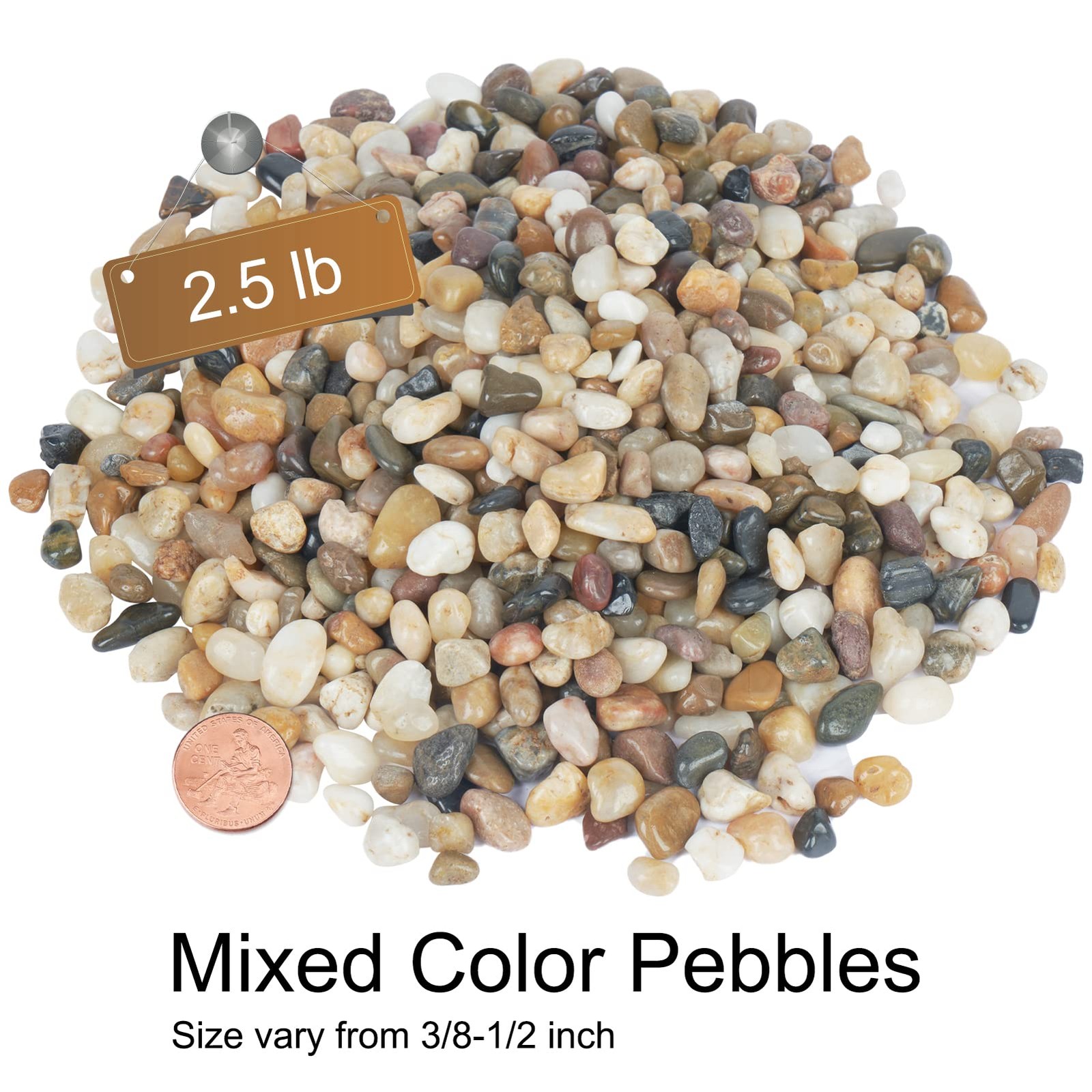 GASPRO 2.5 lb Decorative Pebbles for Plants, 3/8 Inch Mixed Color Rocks, Smal…