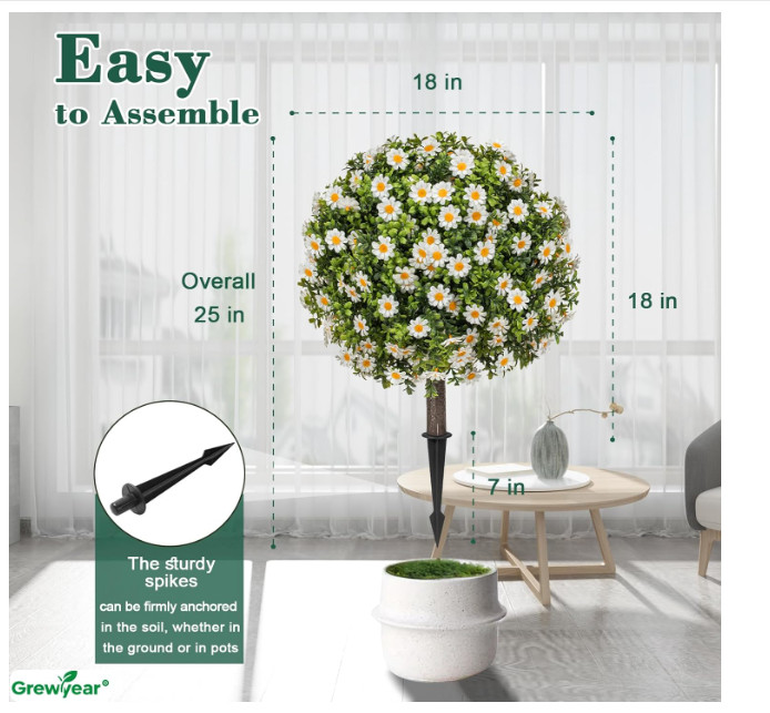 Fall Artificial Topiary Ball with Spike Set of 2, Faux Boxwoods White