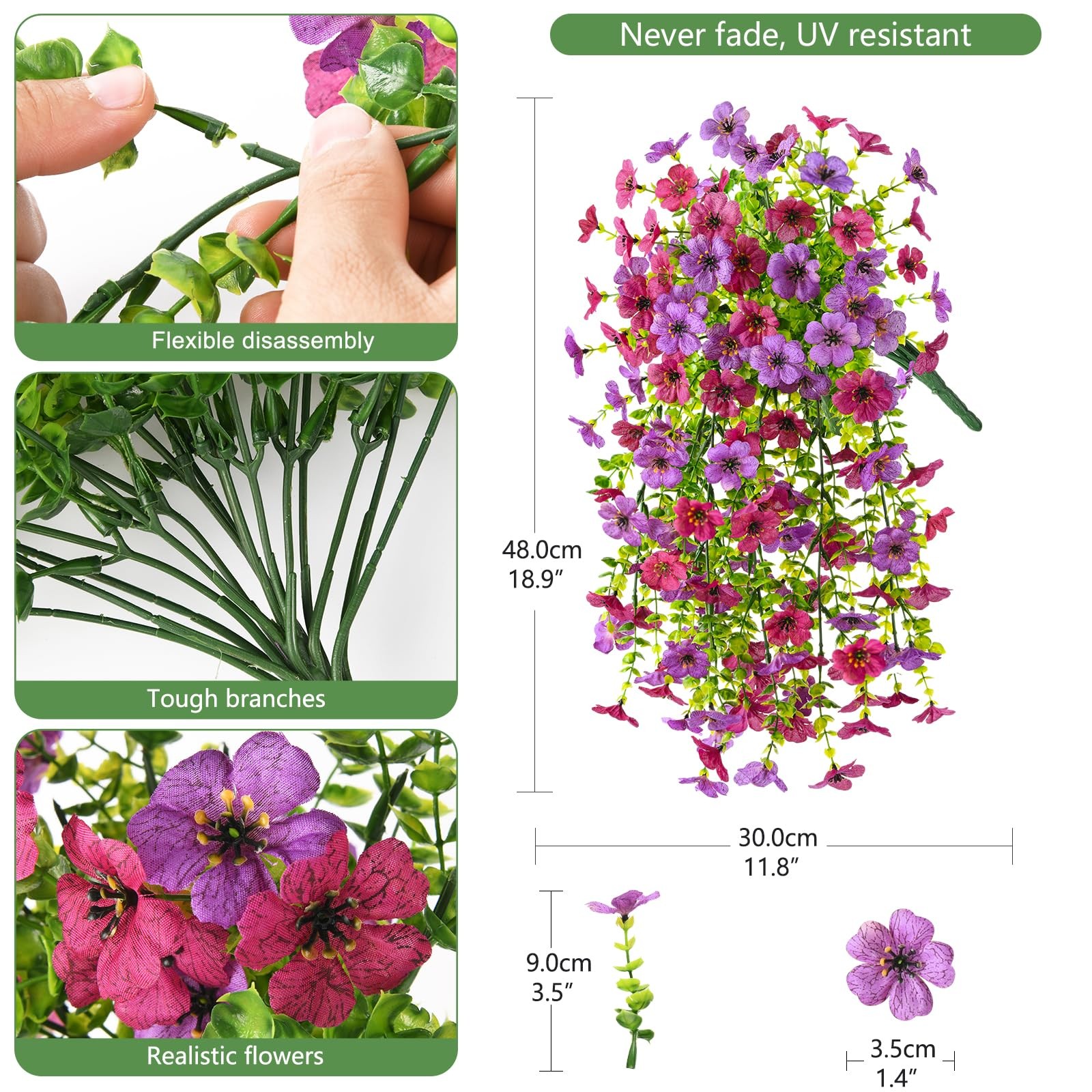 2Pcs Artificial Fake Hanging Flowers for Outdoors UV Resistant Artificial Pla…