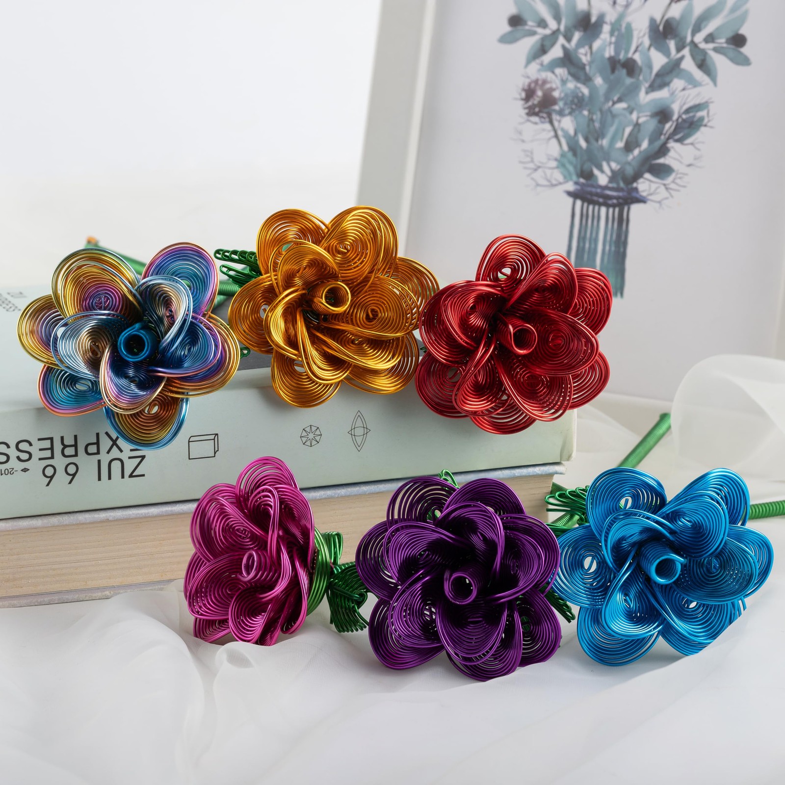 6Pcs YTBBGS Colorful Metal Bouquet Rose Artificial Flowers,Fake Rose with Wat