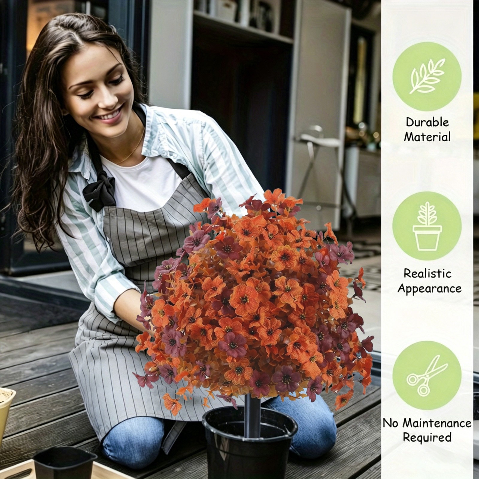 Autumn Orange Fake Flowers with Stake UV Resistant Outdoor Garden Yard Decor
