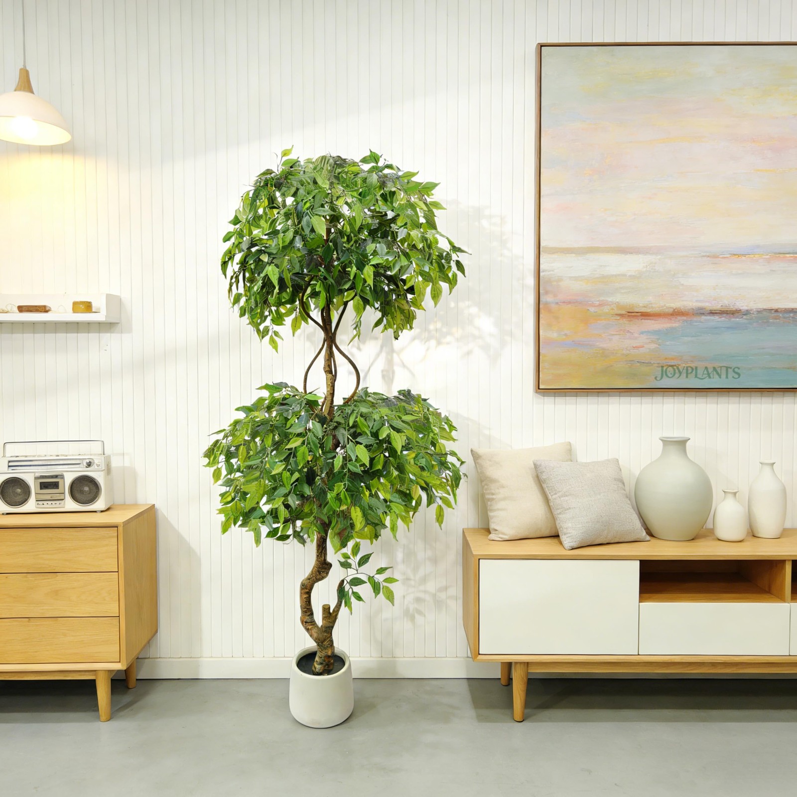 7FT Artificial Ficus Tree with White Planter, Lush Faux Ficus Tree with Adjus…