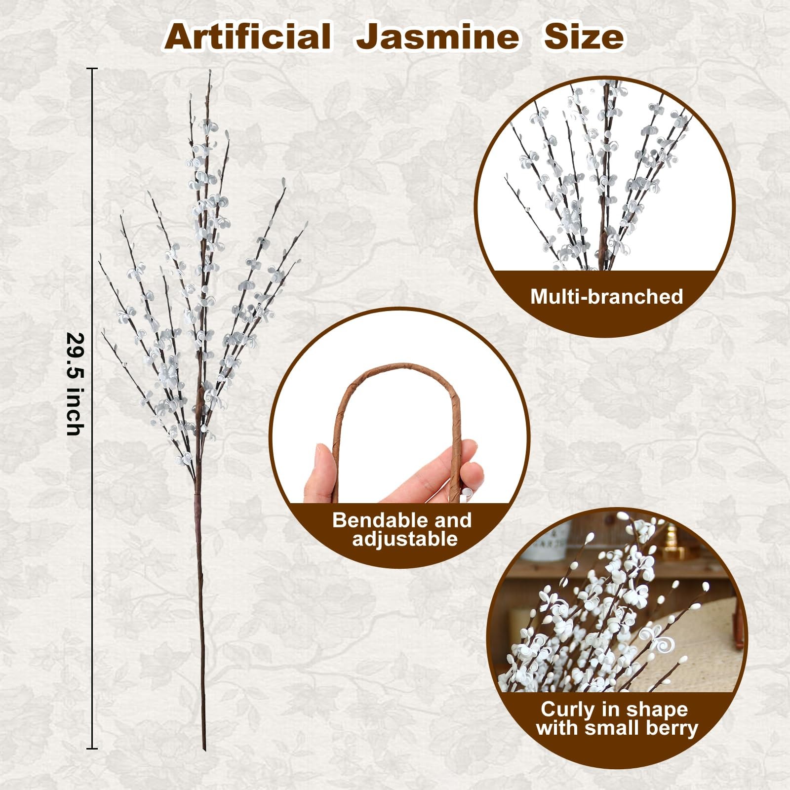 5Pcs Long Stem Jasmine Flowers Artificial, 29.5″/75cm Tall Fake White Flower …