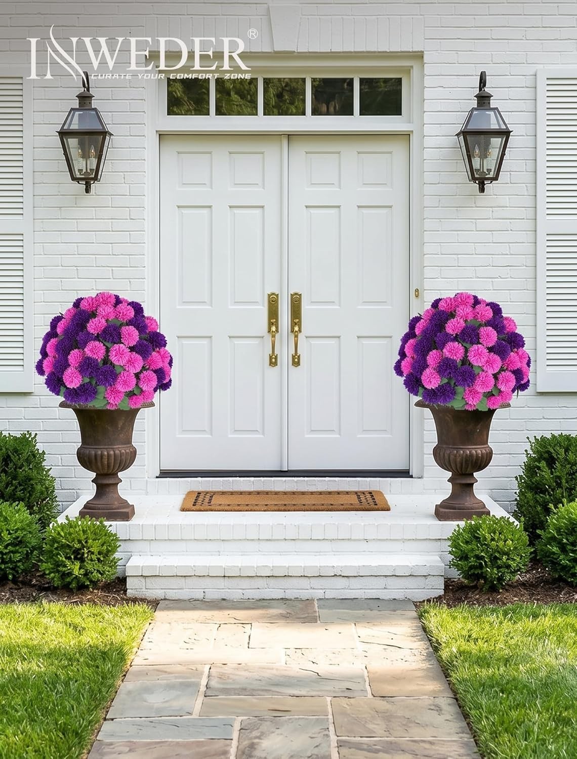 Artificial Mum Topiary Ball: 33″ Fake Chrysanthemum Flower with Spike Set of …