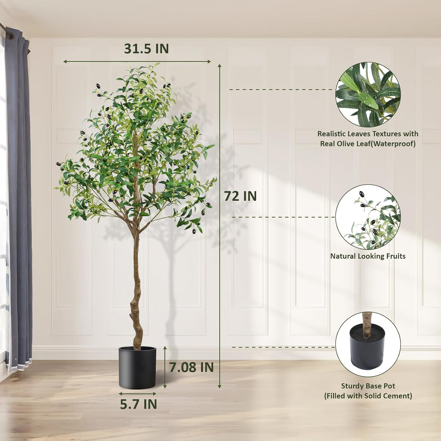 Artificial Olive Tree, 6FT Tall Faux Olive Trees with Pot 72In Outdoor Fake Pott