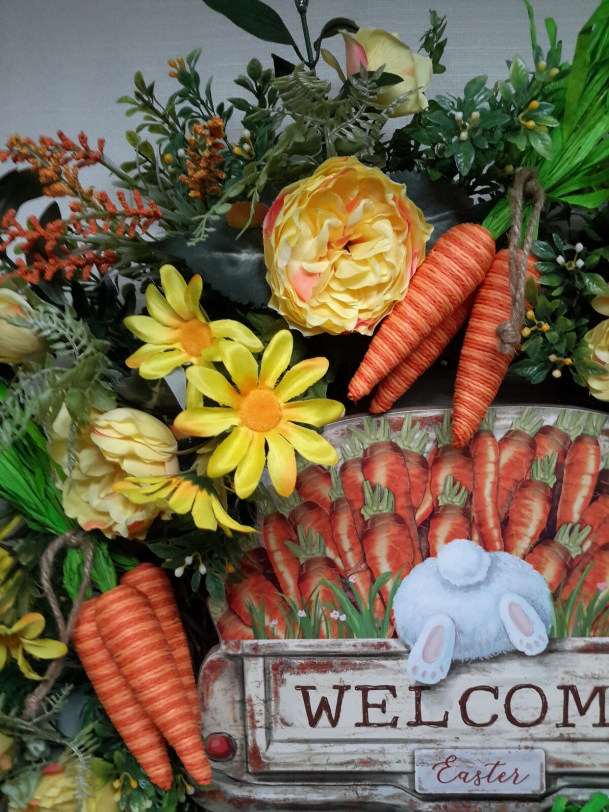 Flower Door Wreath Spring Summer Carrot Vegetable Garden Decor Easter Bunny