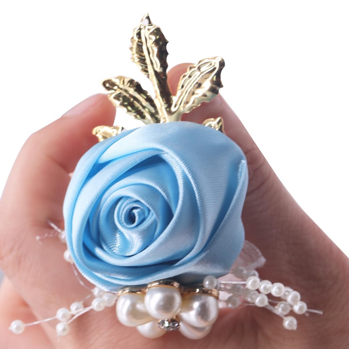 1 Pcs Light Blue Wrist Corsage Bridesmaid Bride Wedding Hand Flower Decoration