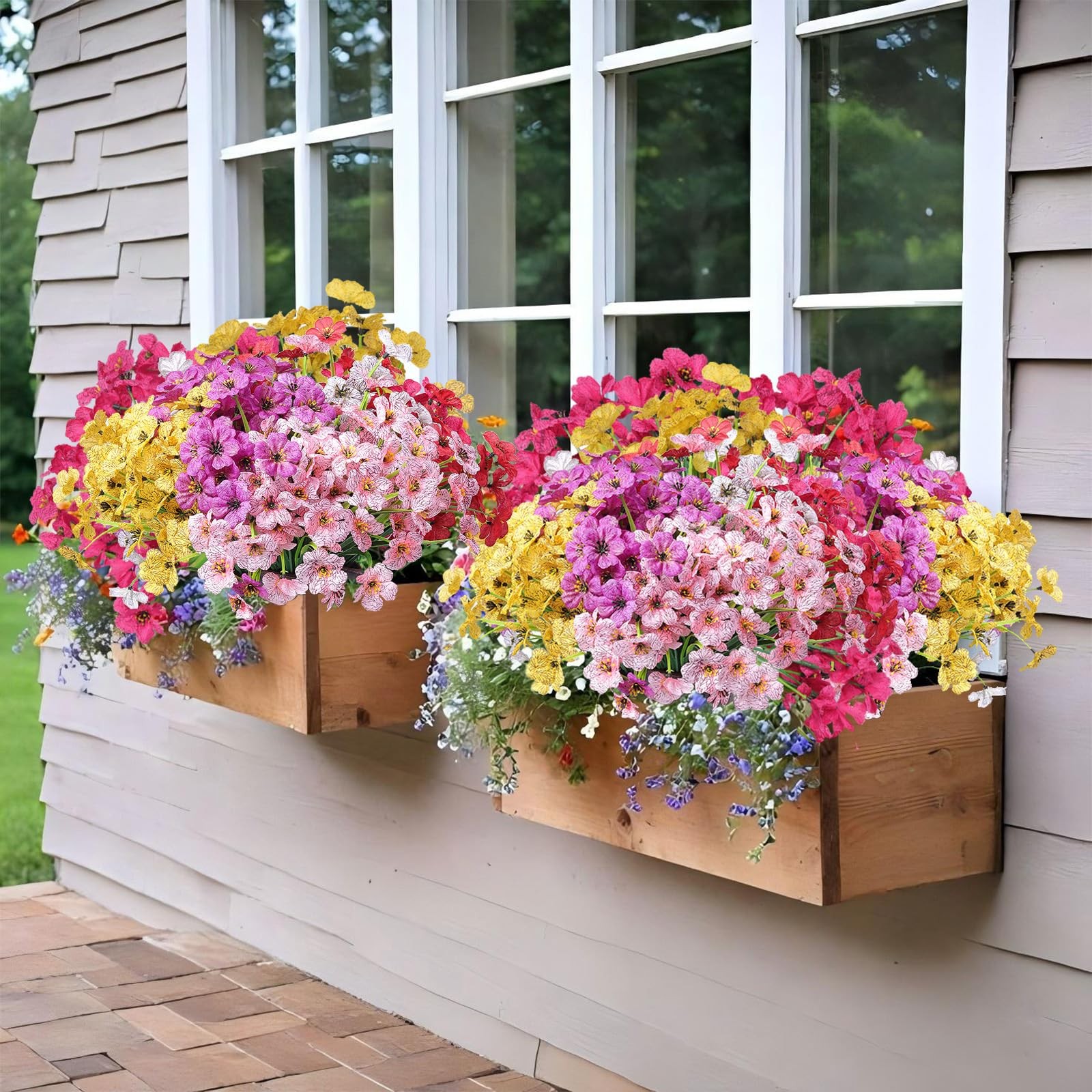 24 Bundles Artificial Flowers for Outdoor Indoor, Fake Flowers Plants UV Resi…