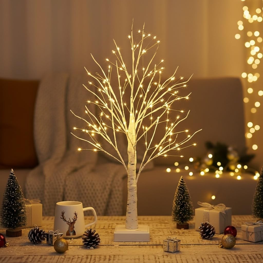 2ft Lighted Birch Tree with 144 Warm White LEDs – Small White Christmas Tree …