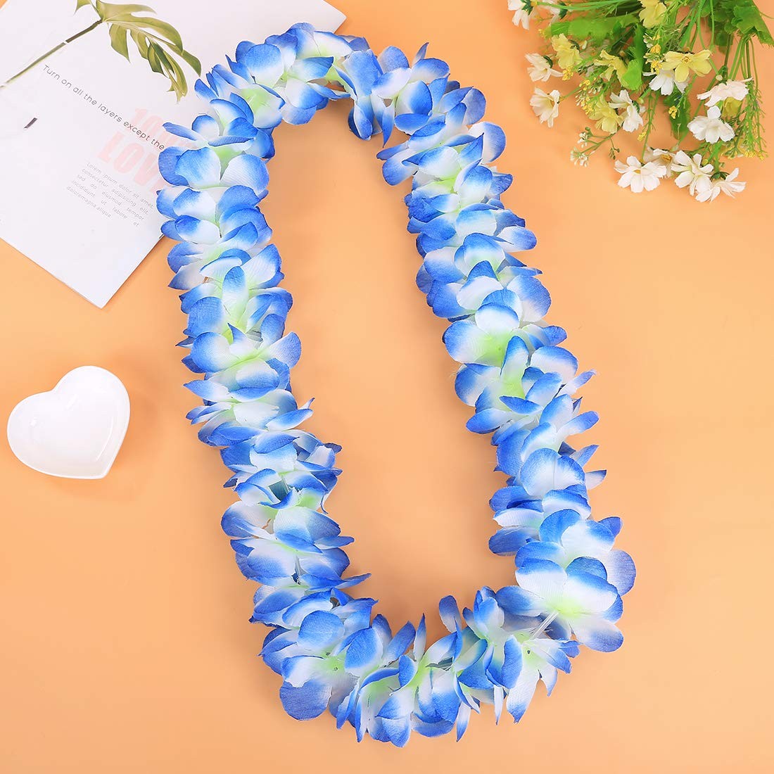 Pack of 5 Ruffled Hawaiian Simulated Silk Flower Hula Luau Party Leis Necklac…