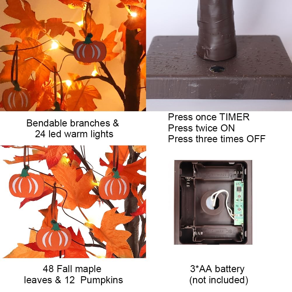 Fall Decorations for Home, Thanksgiving Decorations, 24”2FT Lighted Maple Lea…