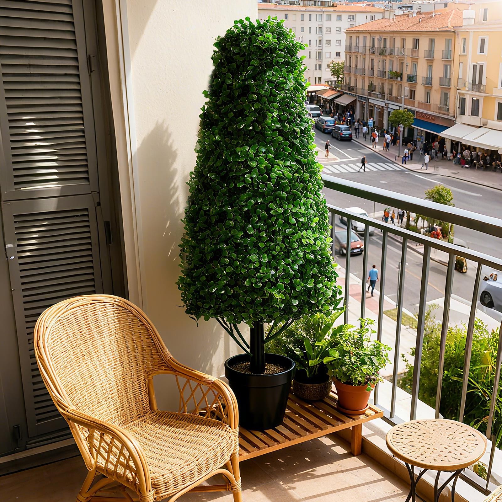 2 Pack 48.8″ Artificial Boxwood Topiary, Faux Potted Plant with Black Planter