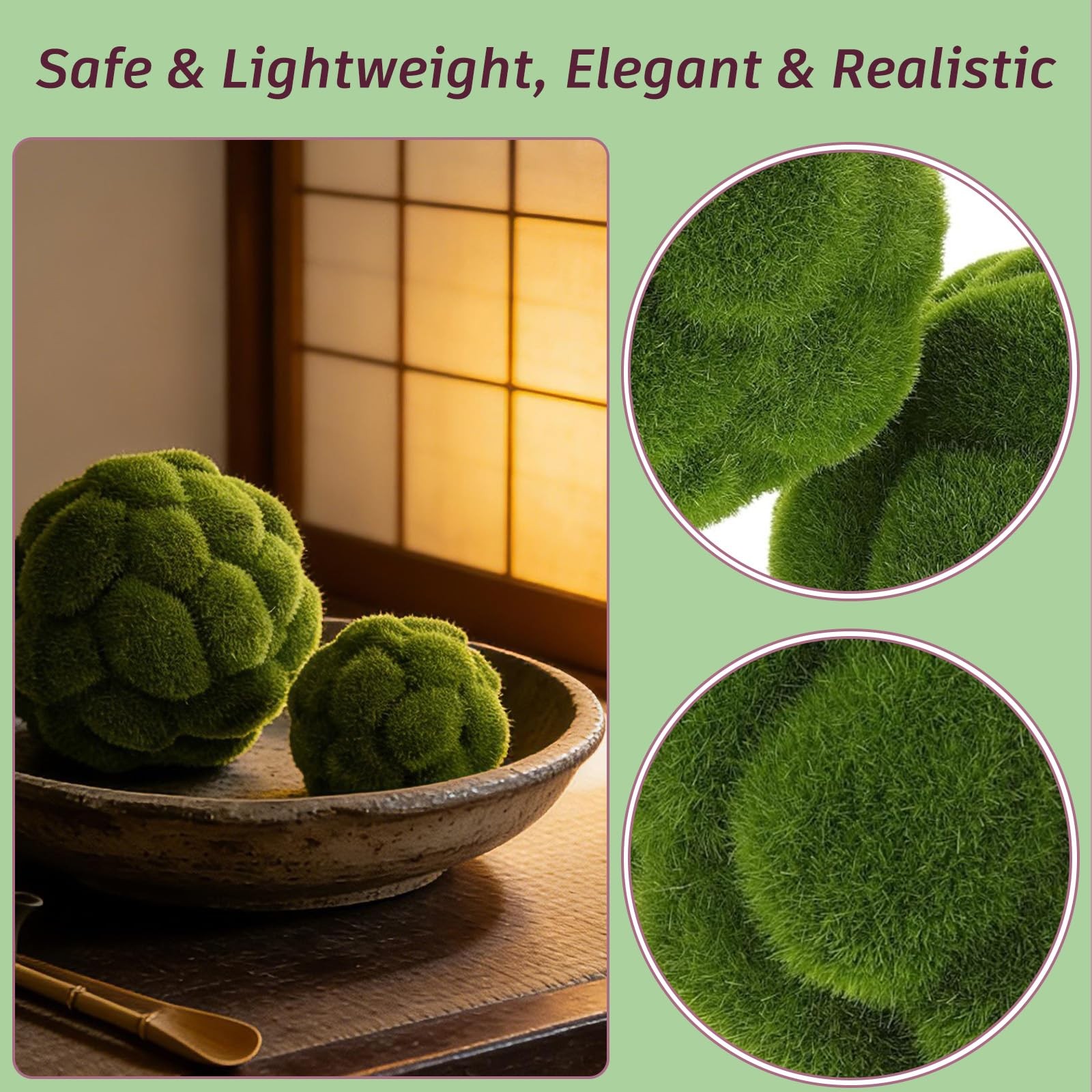 Green Moss Balls 2PCS, Artificial Decorative Moss for Bowl Fillers, Faux Moss…