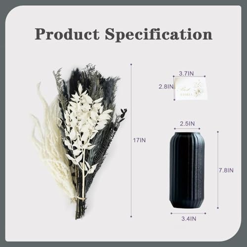 Natural Dried Pampas Grass Bouquet with Black Ceramic Vase, 17″ Color Scheme 1