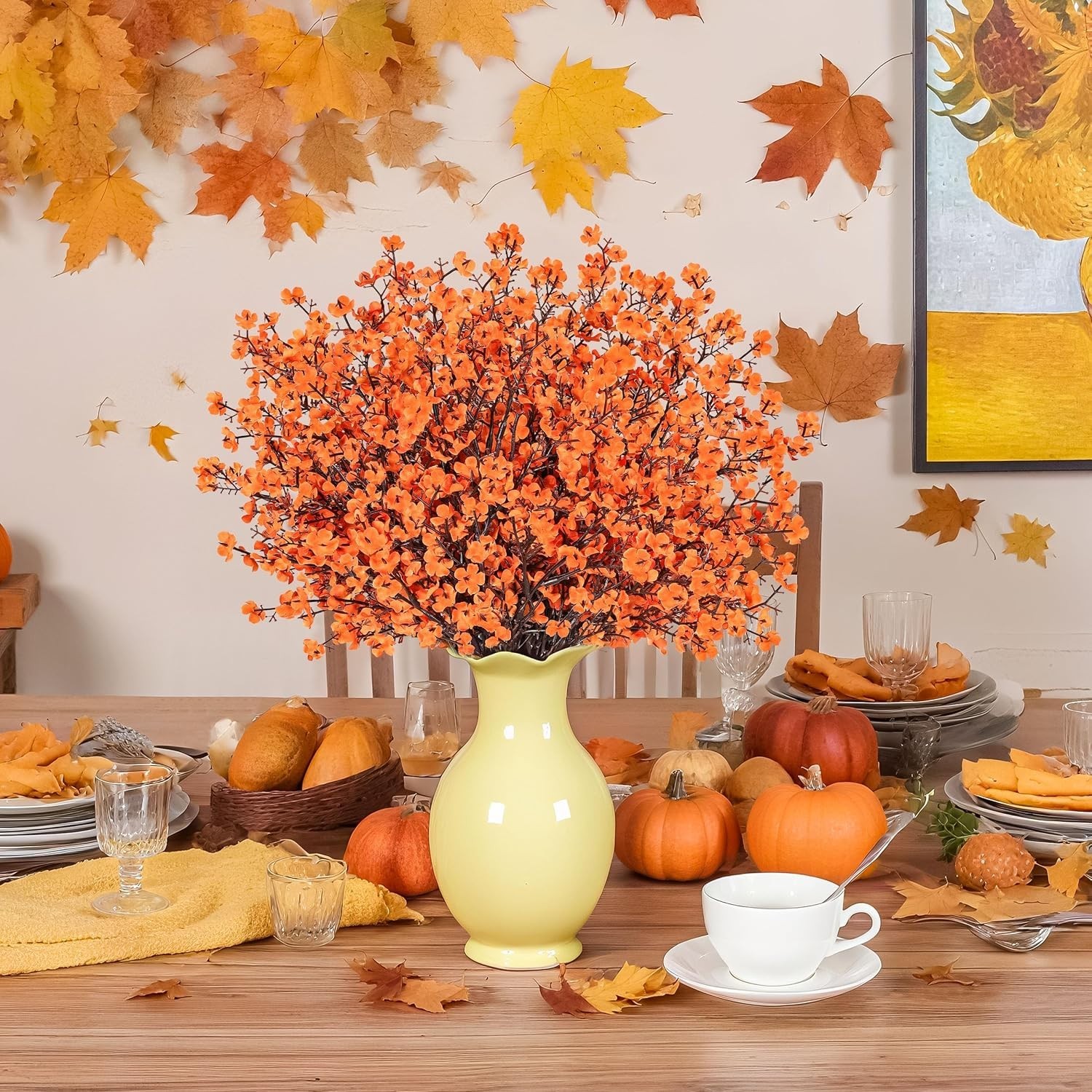 Lifelike 10 Pcs Artificial Flowers – Orange Baby Breath for Home Arrangements