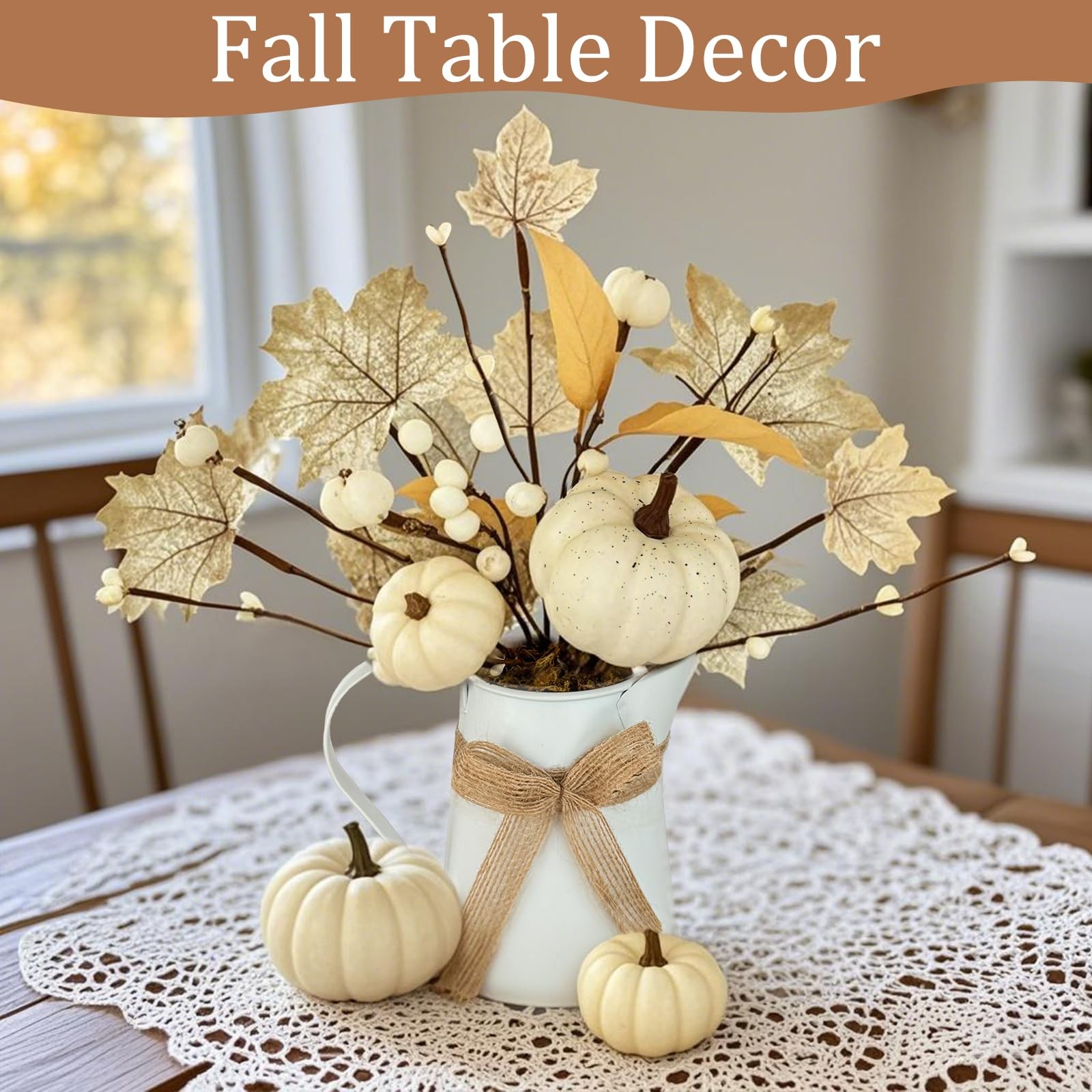 [Light & Timer] Fall Decor Table Centerpiece Potted White Maple Arrangement i…