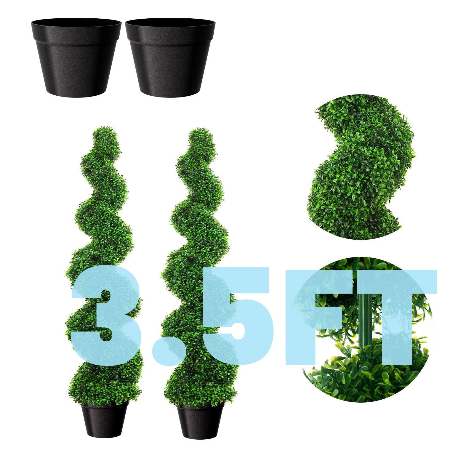 2PCS 3/3.5/5FT Artificial Spiral Topiary Trees PE Faux Spiral Trees for Décor