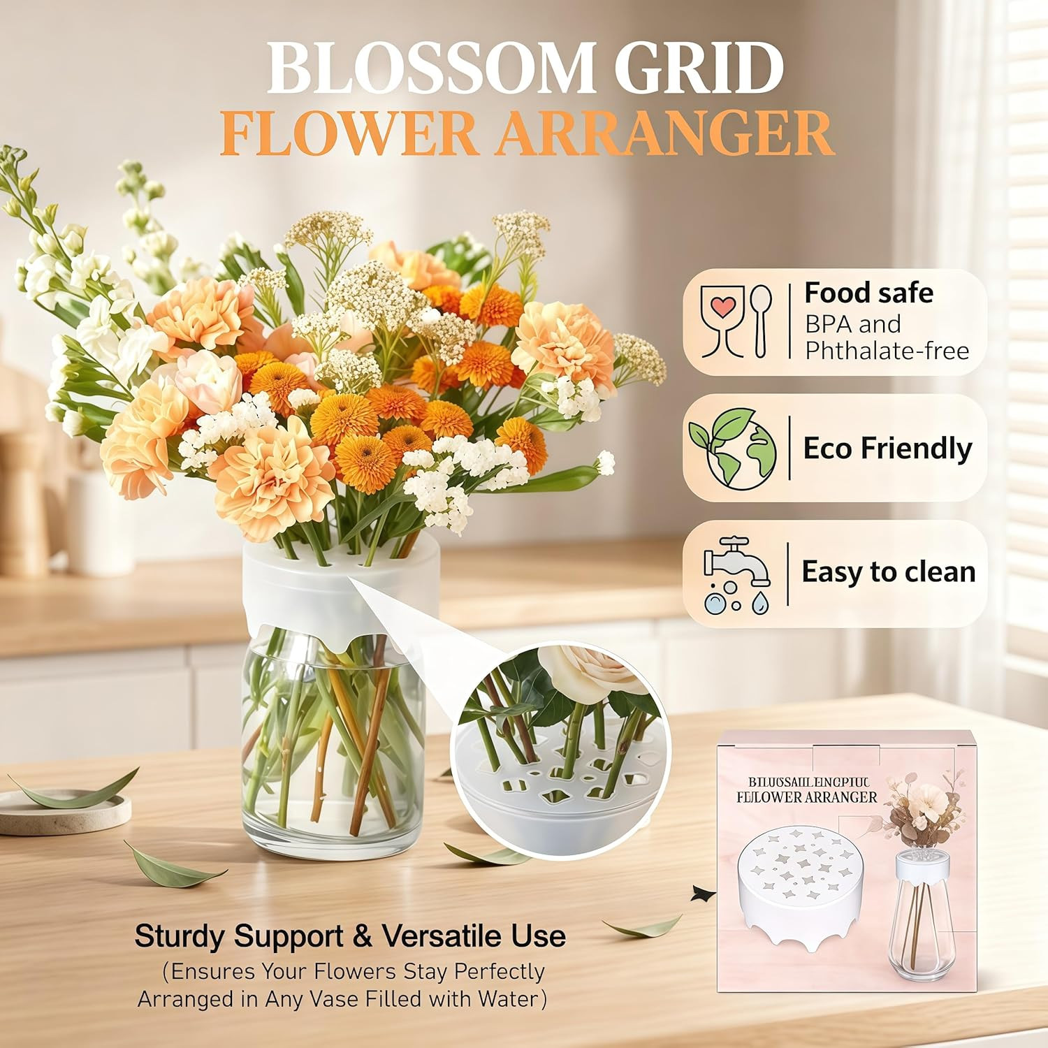 Silicone Blossom Grid Flower Arranger, Flexible Blossom Grid Floral Stem Holder