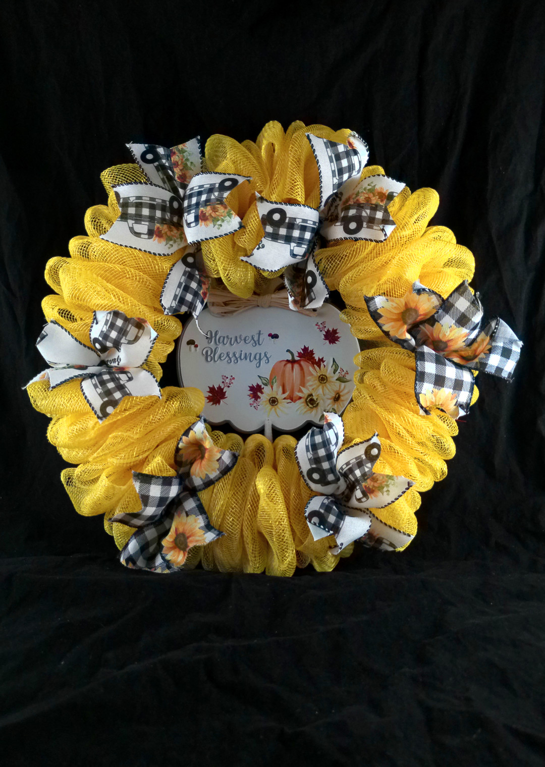 Yellow Fall Bubble Woodland Cruffle Deco Mesh Wreath