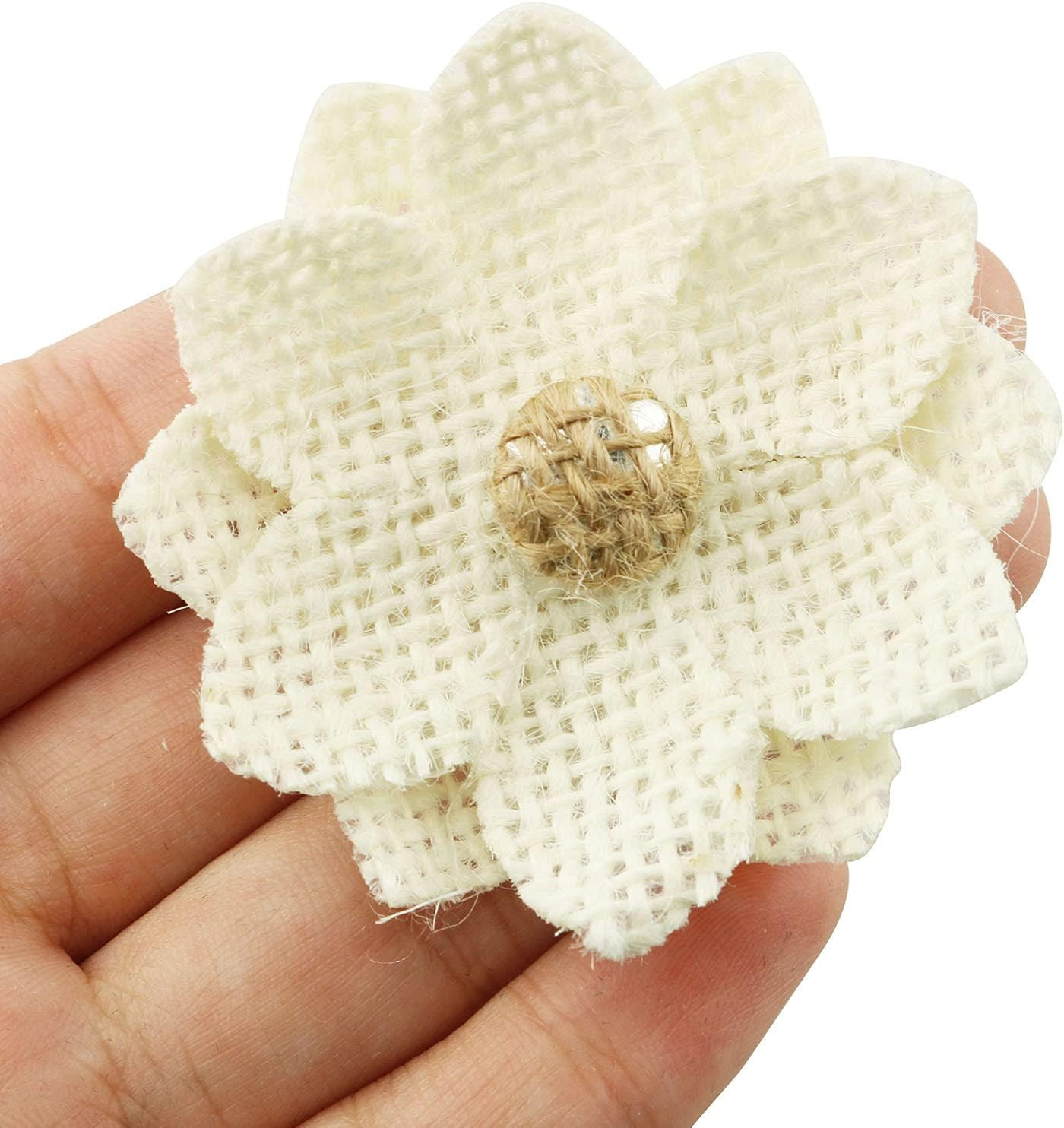 Burlap Flower 12PCS Handmade Natural Jute Water Lily Flowers Flatback for DIY Cr