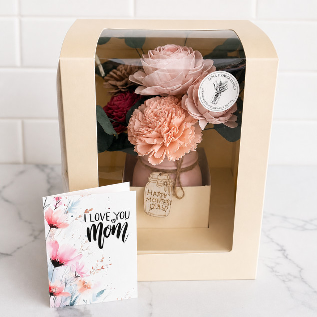 Sola Wood Flower Arrangement Pink Mason Jar Custom Tag Gift for Her Mom Decor