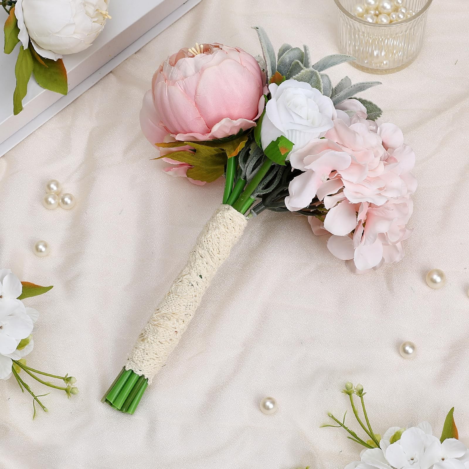 Dusty Pink Pre-Made Bridesmaids Bouquets Set of 2-7 inch Small Rustic Aritifi…