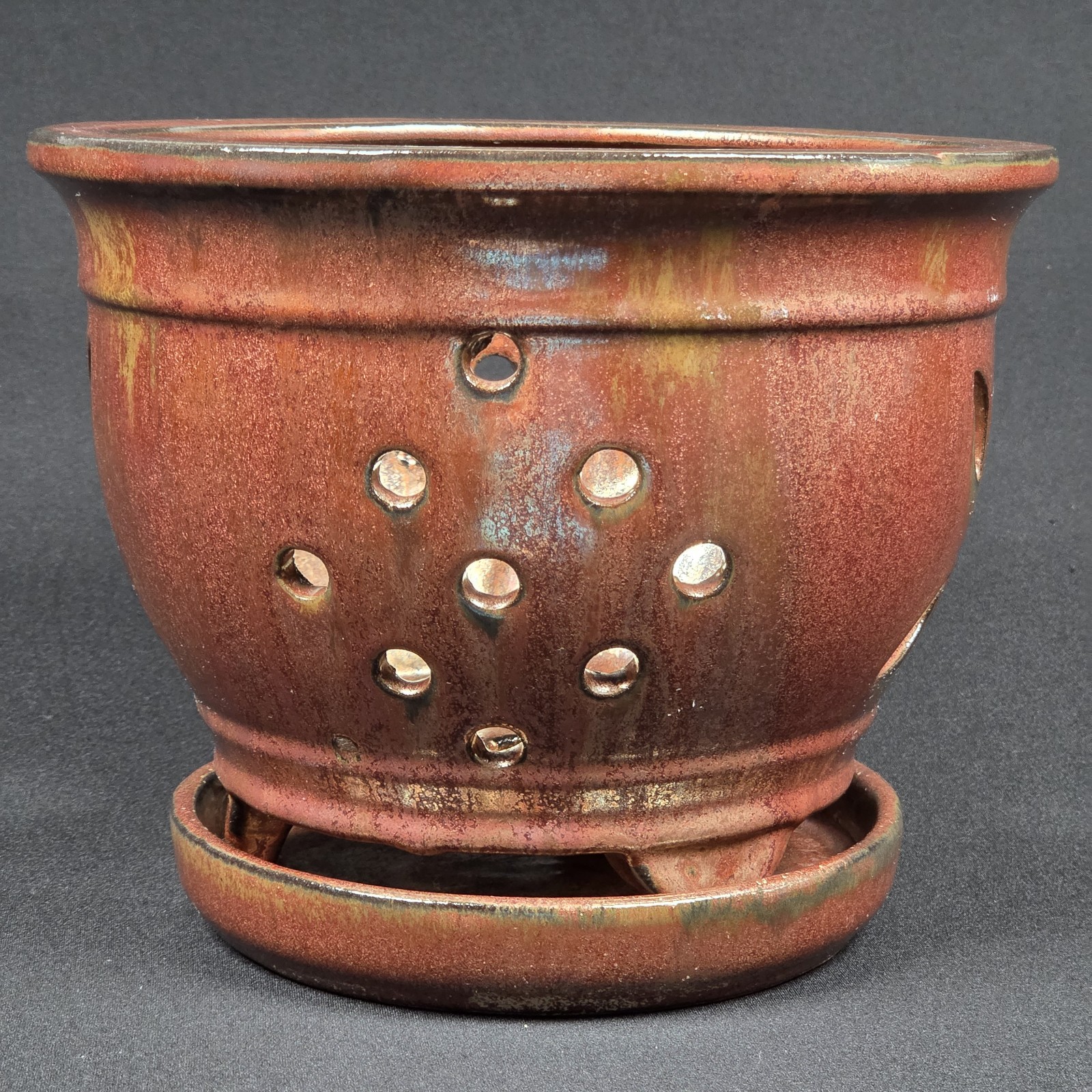 Unique Bronze Color USA Pottery 6″ Orchid Flowerpot Planter w/ Drainage Holes