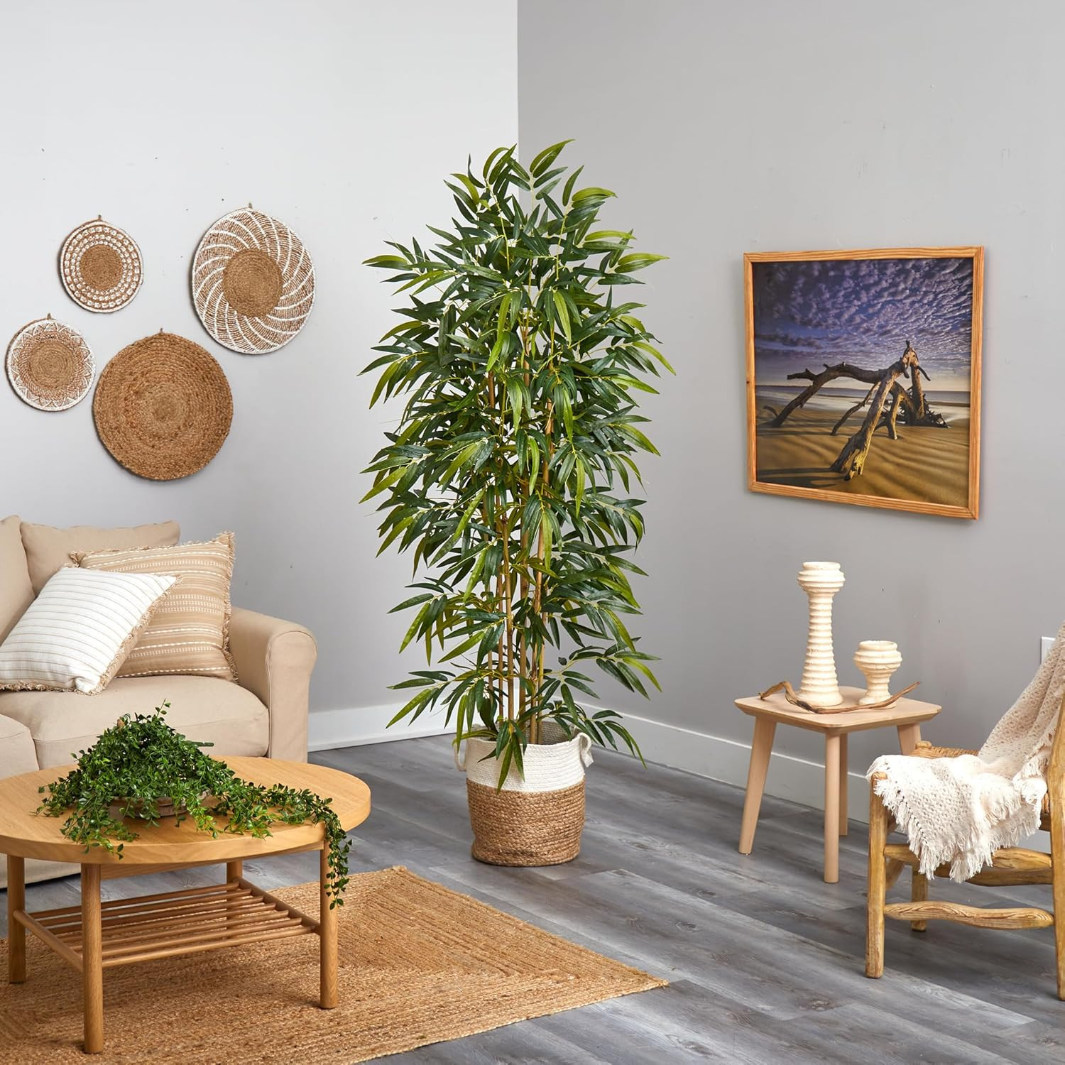 6Ft Artificial Bamboo Tree in Handmade Jute & Cotton Basket – Perfect Decor!