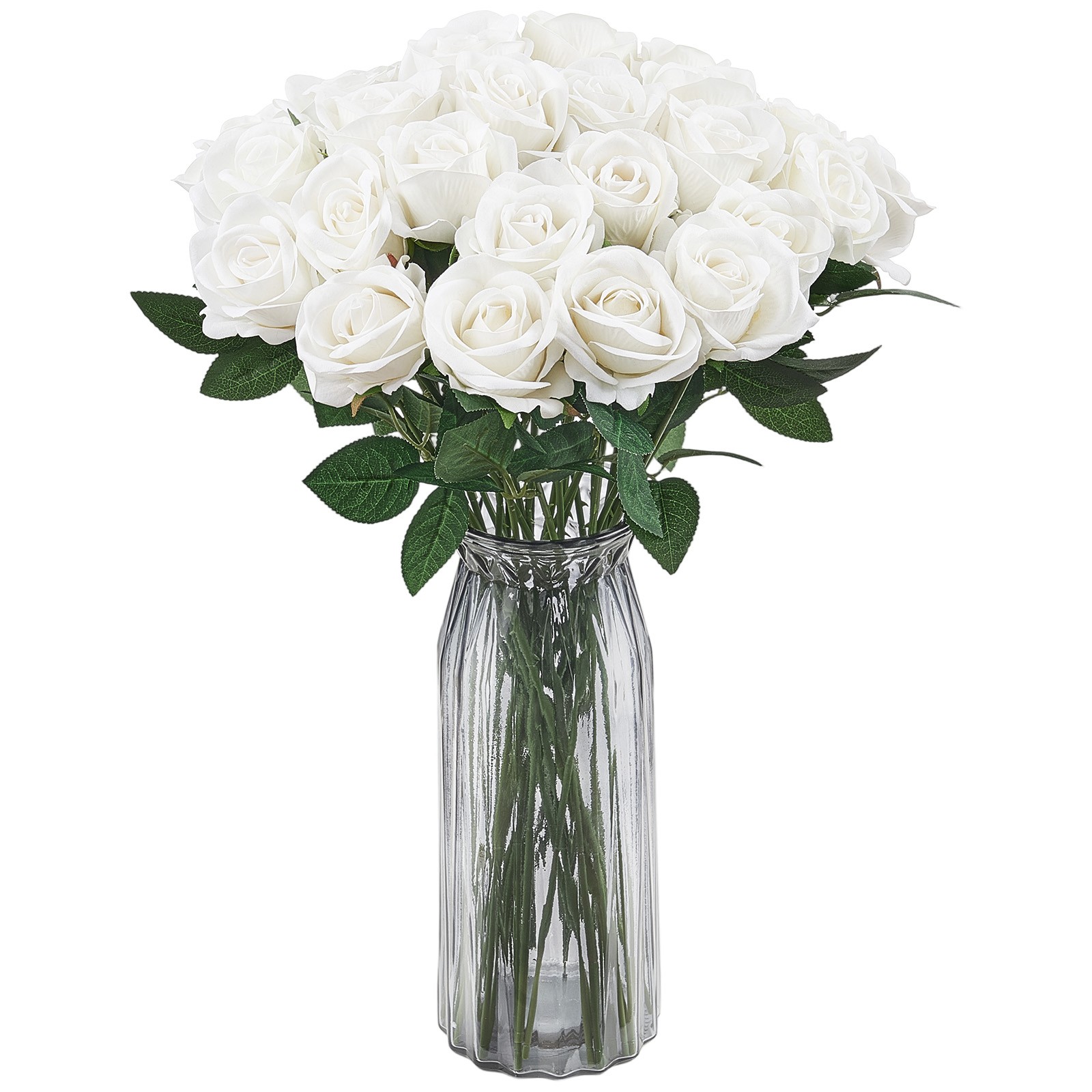 VEVOR 60Pcs White Roses Artificial Flowers Realistic Bouquet for Xmas Home Decor