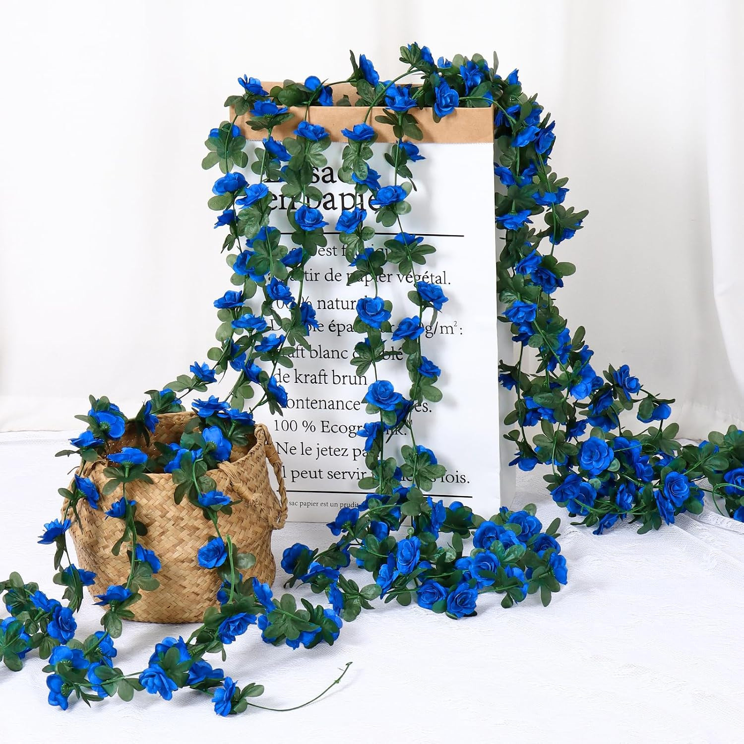 9 Pack 72 FT Artificial Flower Garland Fake Blue Roses Vines Silk Flowers | Fau
