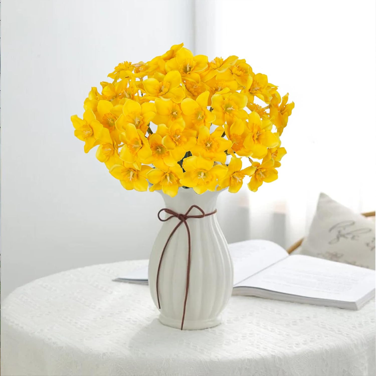 12 Stems Daffodils Artificial Flowers 2 Bunches Real Touch Fake