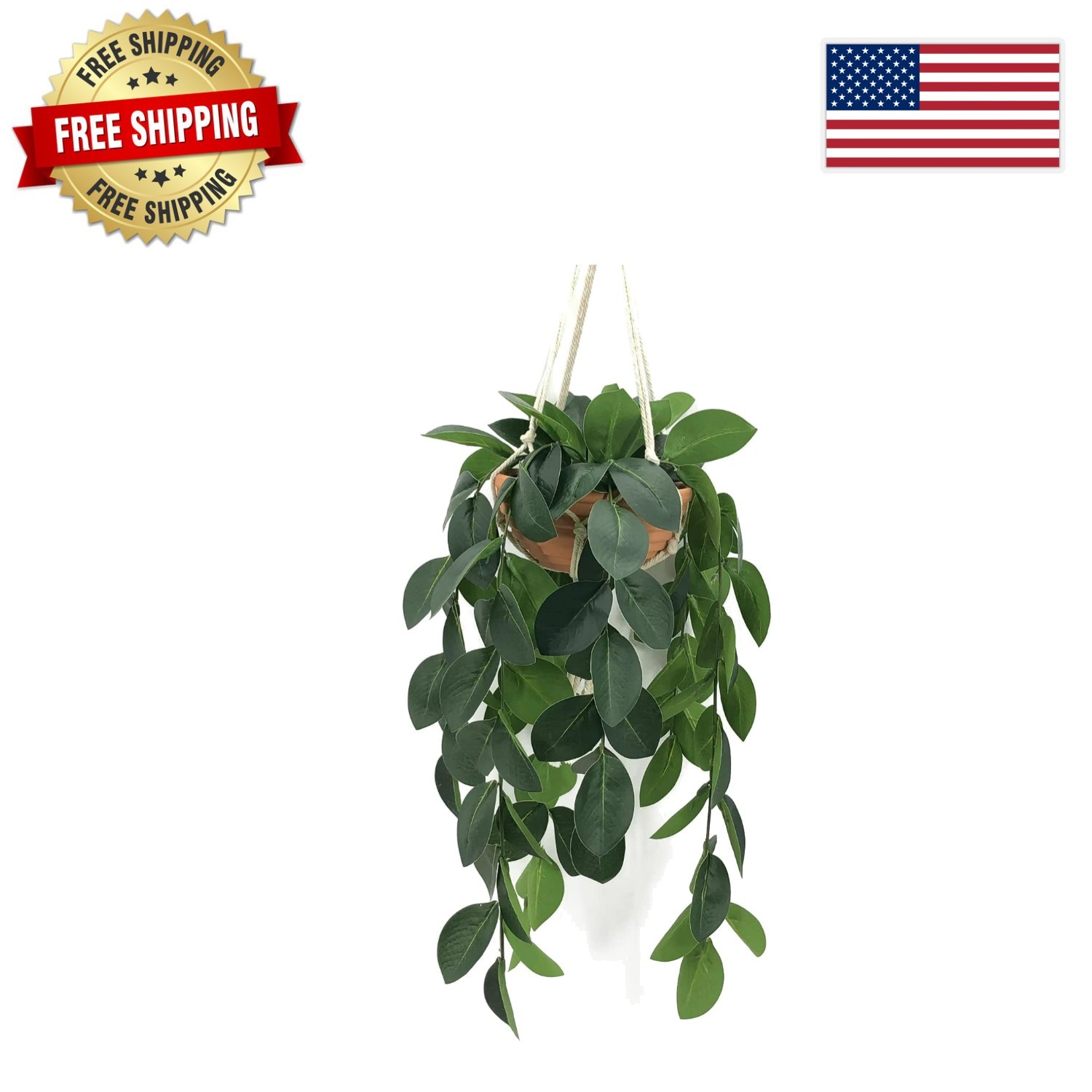Washable 30” Hanging Plant with Flexible Stems in Elegant Clay Pot – Home Decor