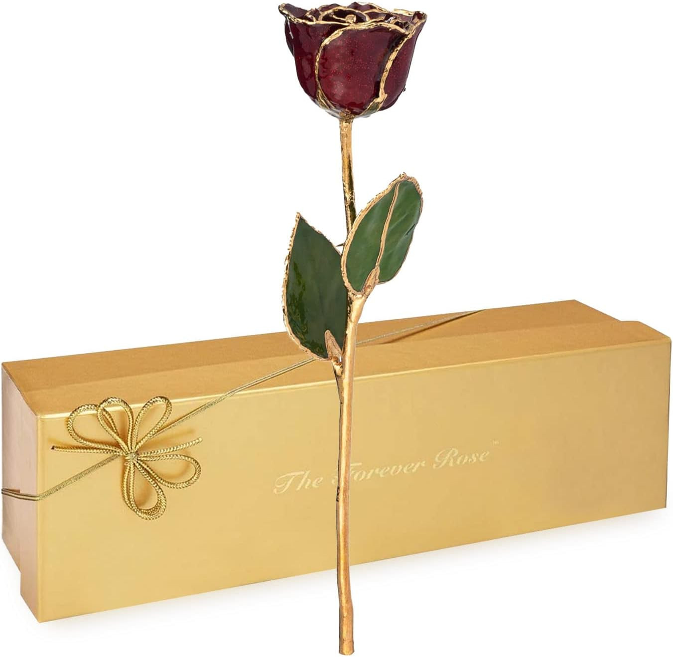 24K Gold Dipped Garnet Rose – Unique January Birthstone Gift, 11-12 Inches