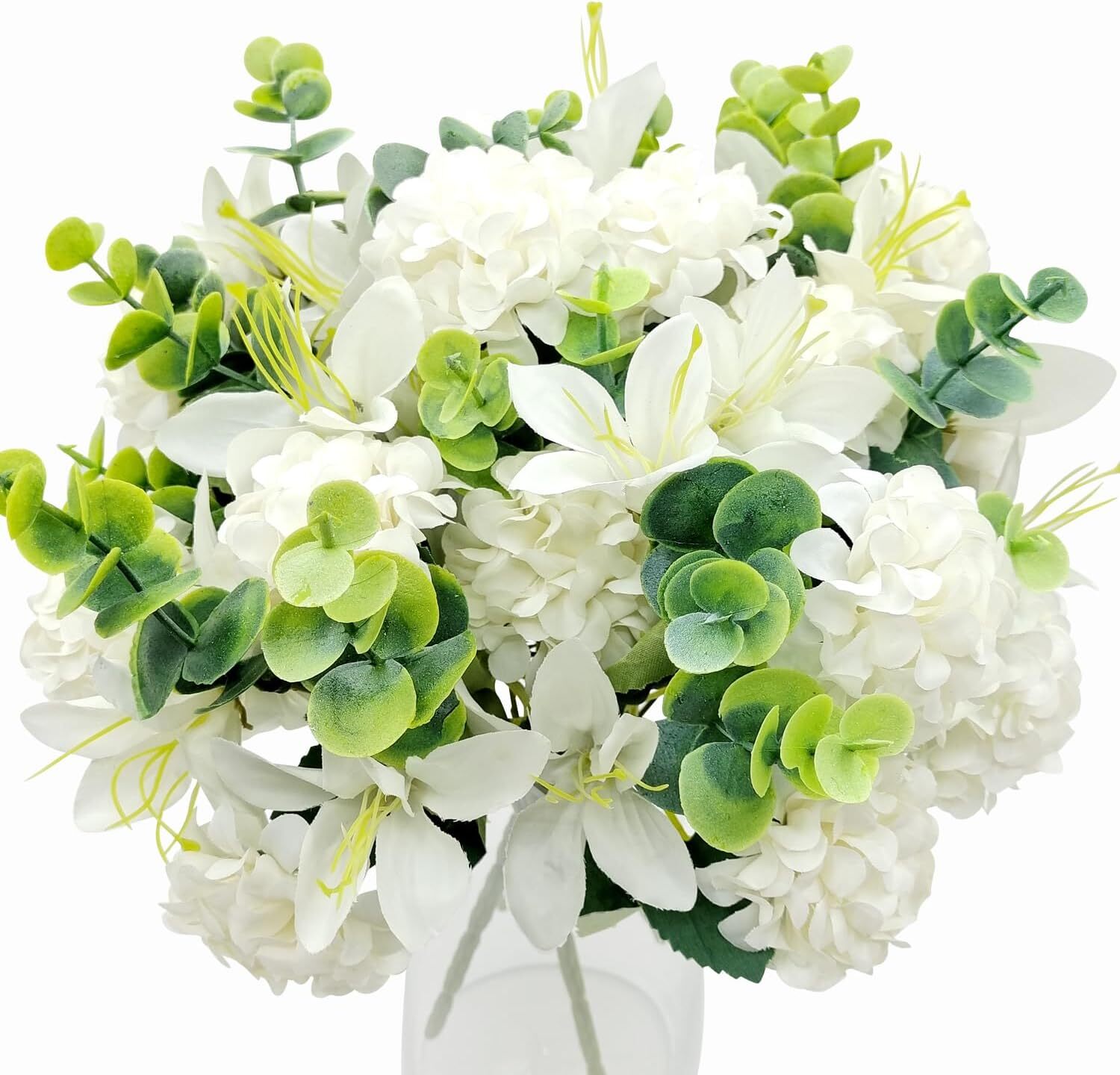 4 Bundles Artificial 20 Chrysanthemum Balls with Lily Flowers Fake Silk White