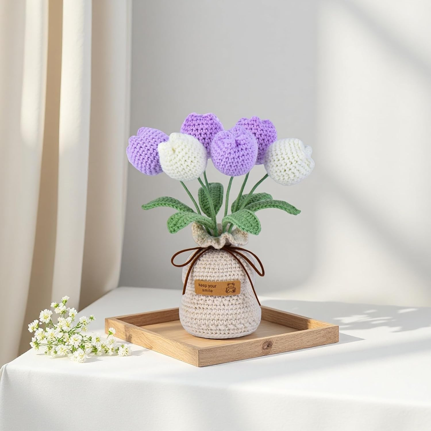 9″ Purple Crochet Tulip Bouquet in Vase – Forever Fresh Home Decor