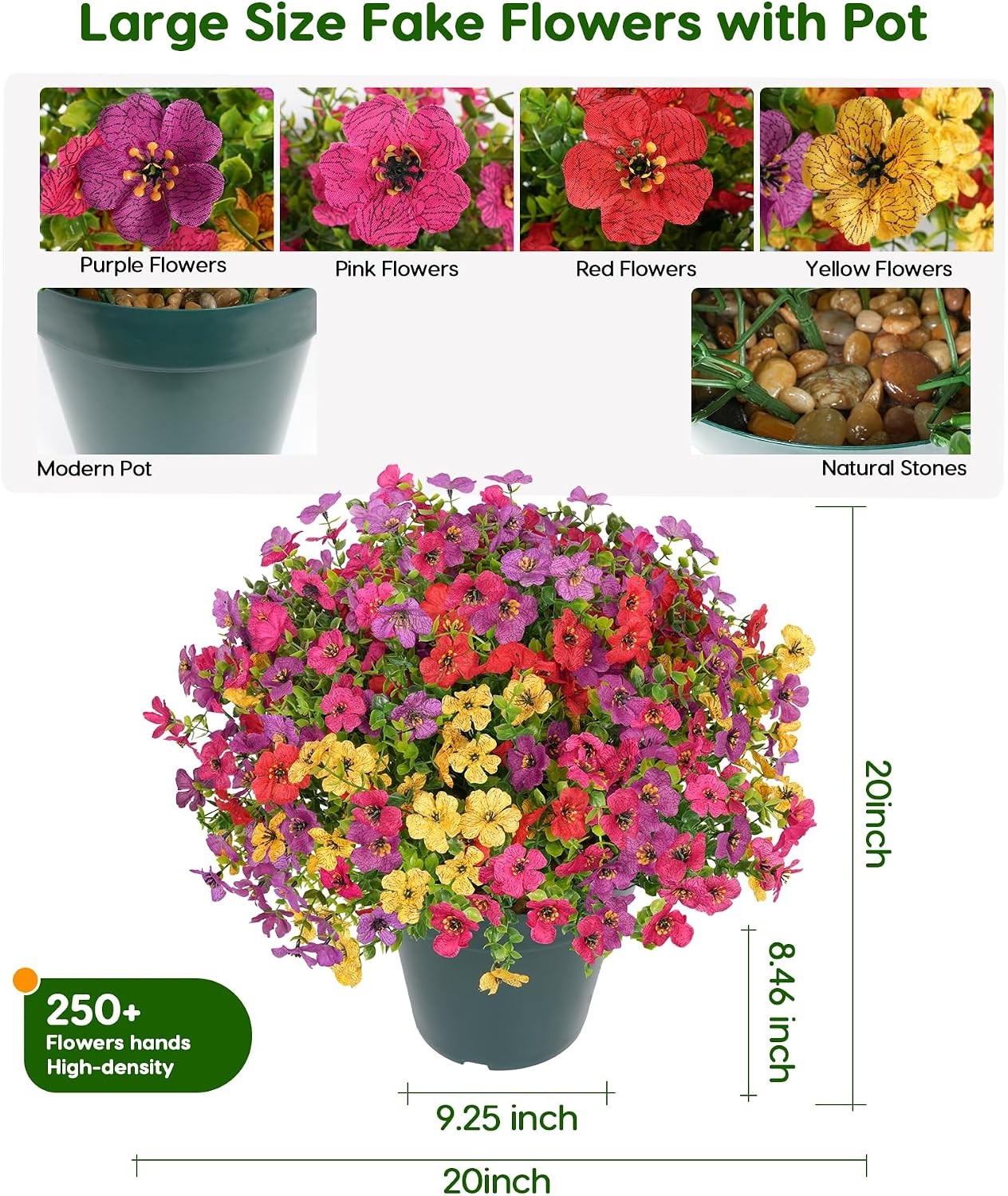 Artificial Flowers for Outdoors- 20” Potted Plant Fake Silk Daisy Bush-Uv Resist