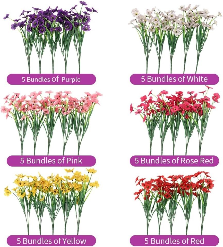 Lifelike 30 Bundle Plastic Flowers – UV Resistant for Elegant Garden Decoration