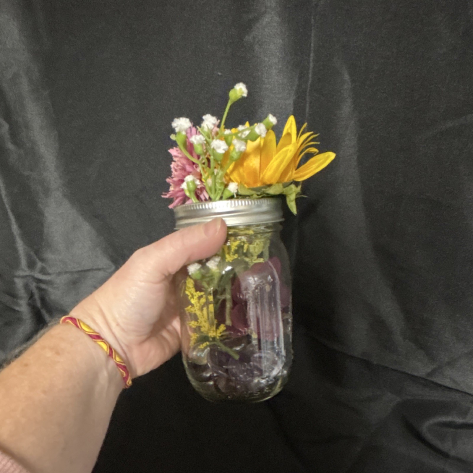 Artificial Sunflower & Daisy Arrangement in Glass Jar Floral Centerpiece