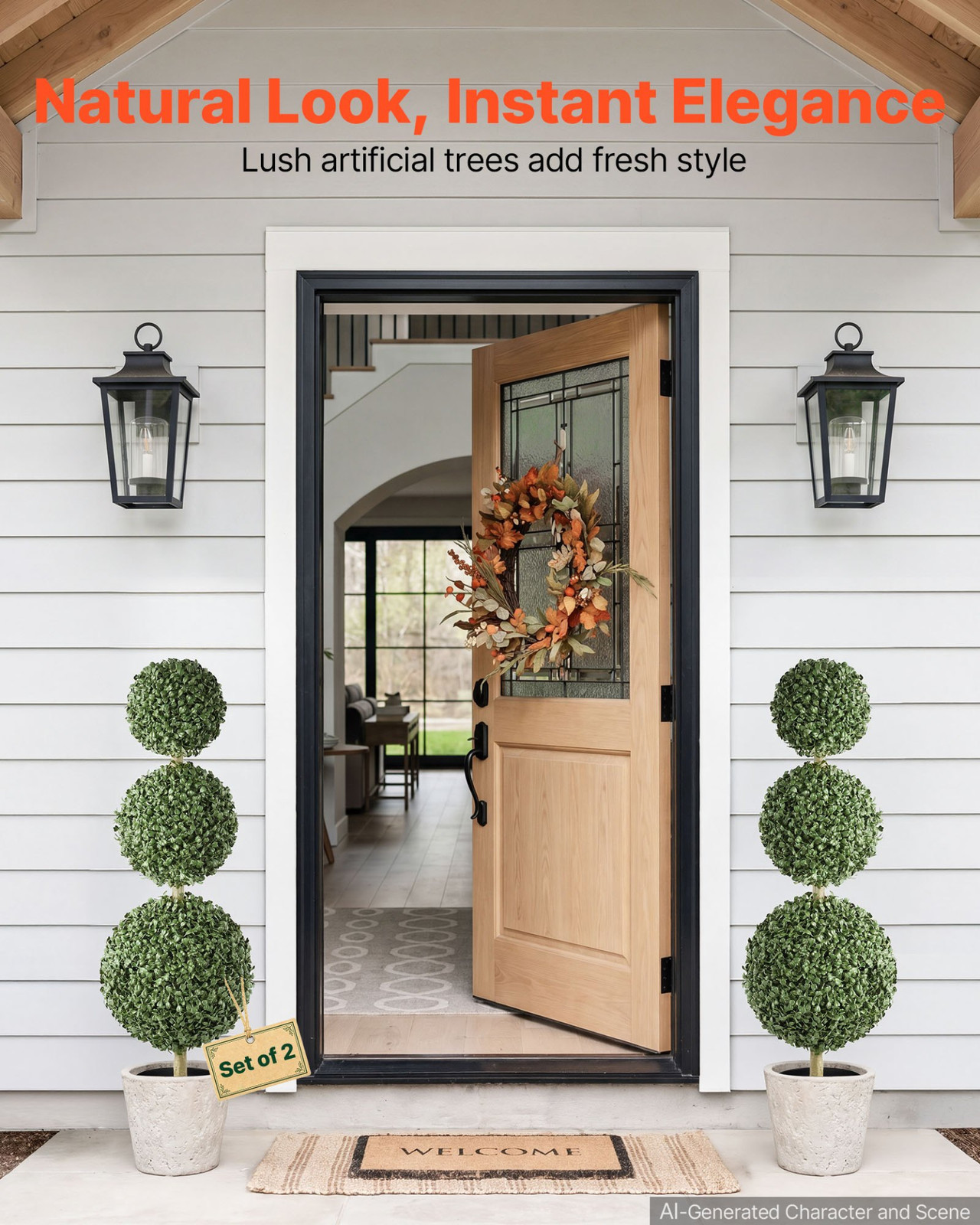 3FT Artificial Triple Ball Boxwood Topiary Trees Set of 2 Faux Plants w/Pots