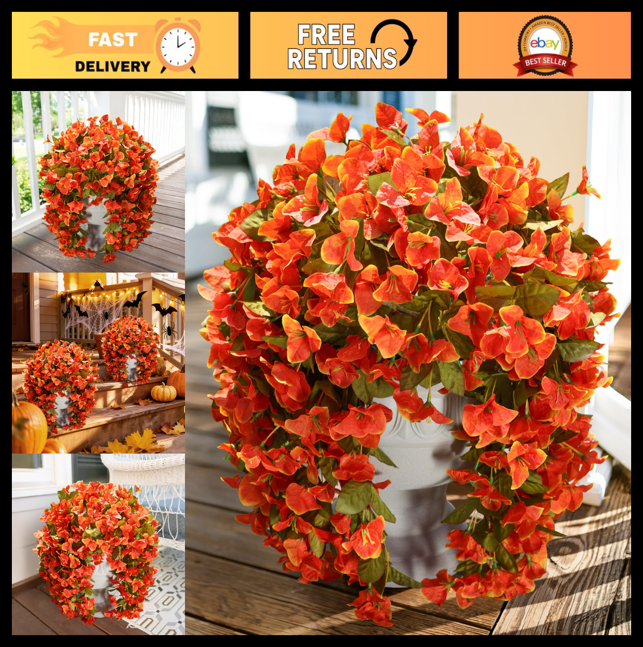 2 Pcs UV Resistant Bougainvillea Faux Silk Flowers – Long Trailing Vines for Out