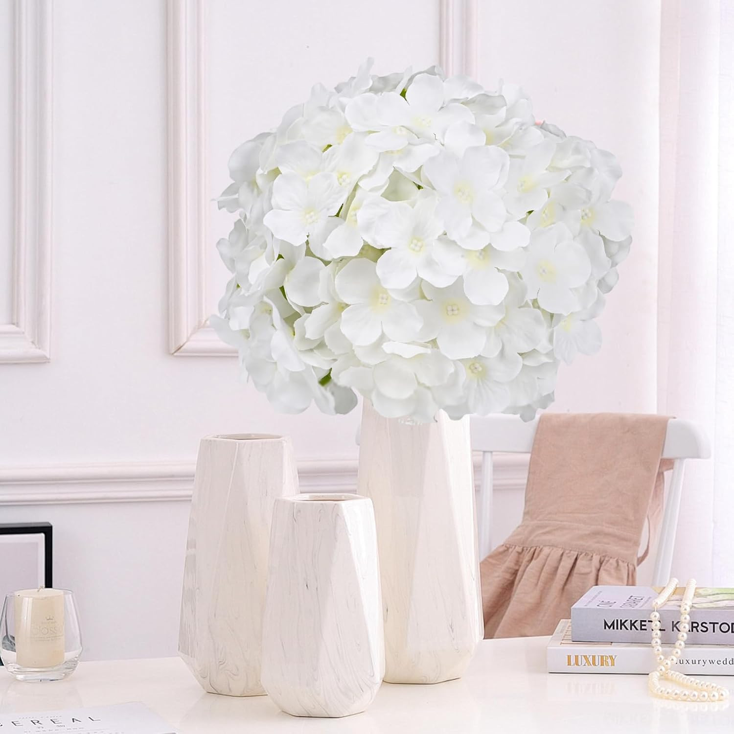 210PCS Hydrangea Artificial Flowers Silk Fake Flowers with Stems for Mother’S Da