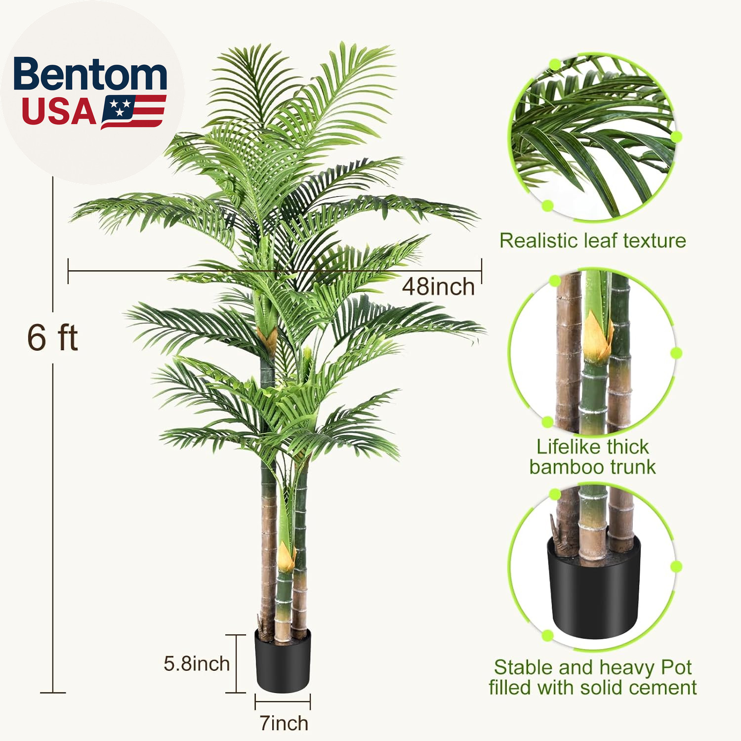 6Ft Tall Triple Golden Cane Palm Artificial Tree Large Tropical Palm Tree UV Res