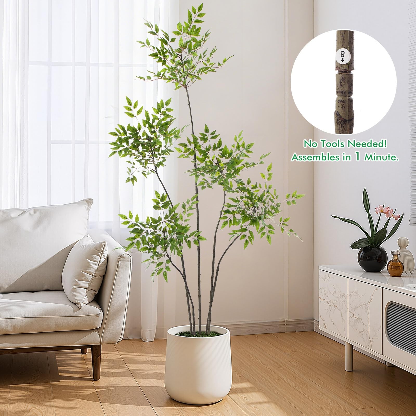 Giegxin 5ft Faux Bamboo Tree Indoor Artificial Nandina Tree Realistic Large F…