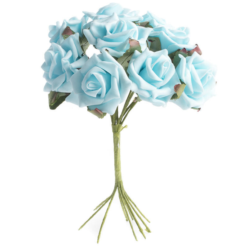 8″ Sky Blue Artificial Rose Decorative Floral Bundle